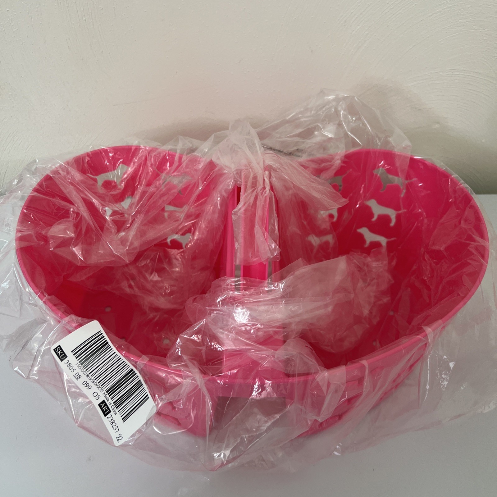Victorias Secret Pink Dog Graphic Heart Shape SHOWER CADDIE organizer 16Lx6H