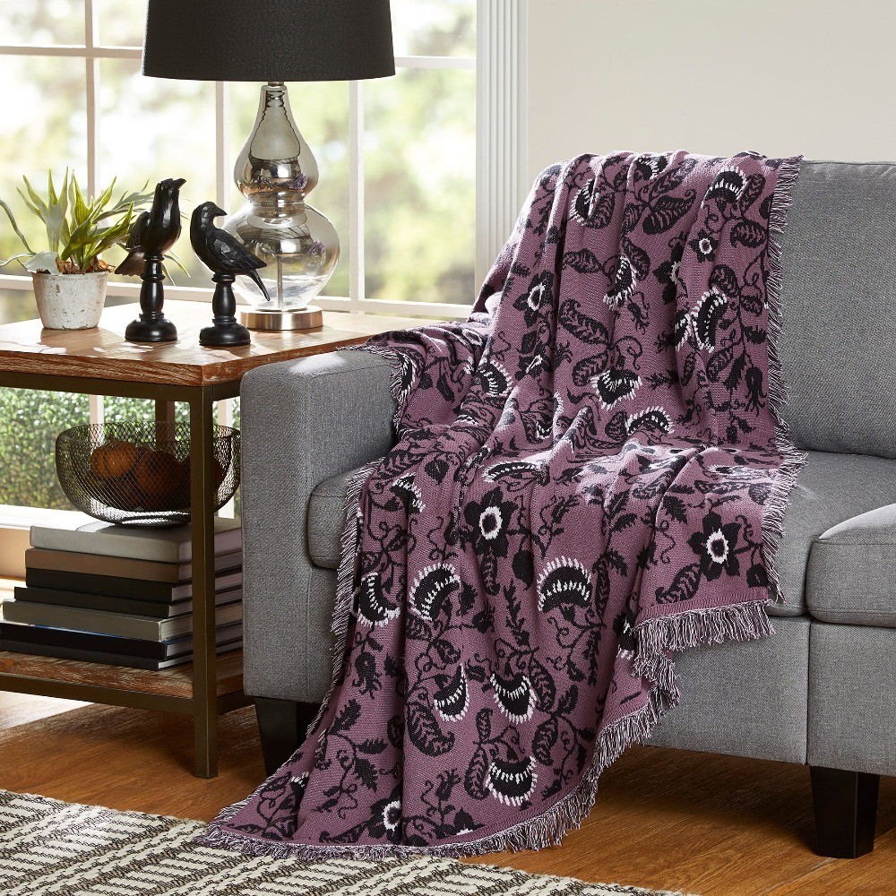 Halloween Soft Touch Multicolored Venus Flytrap Jacquard Knitted Tapestry Throw