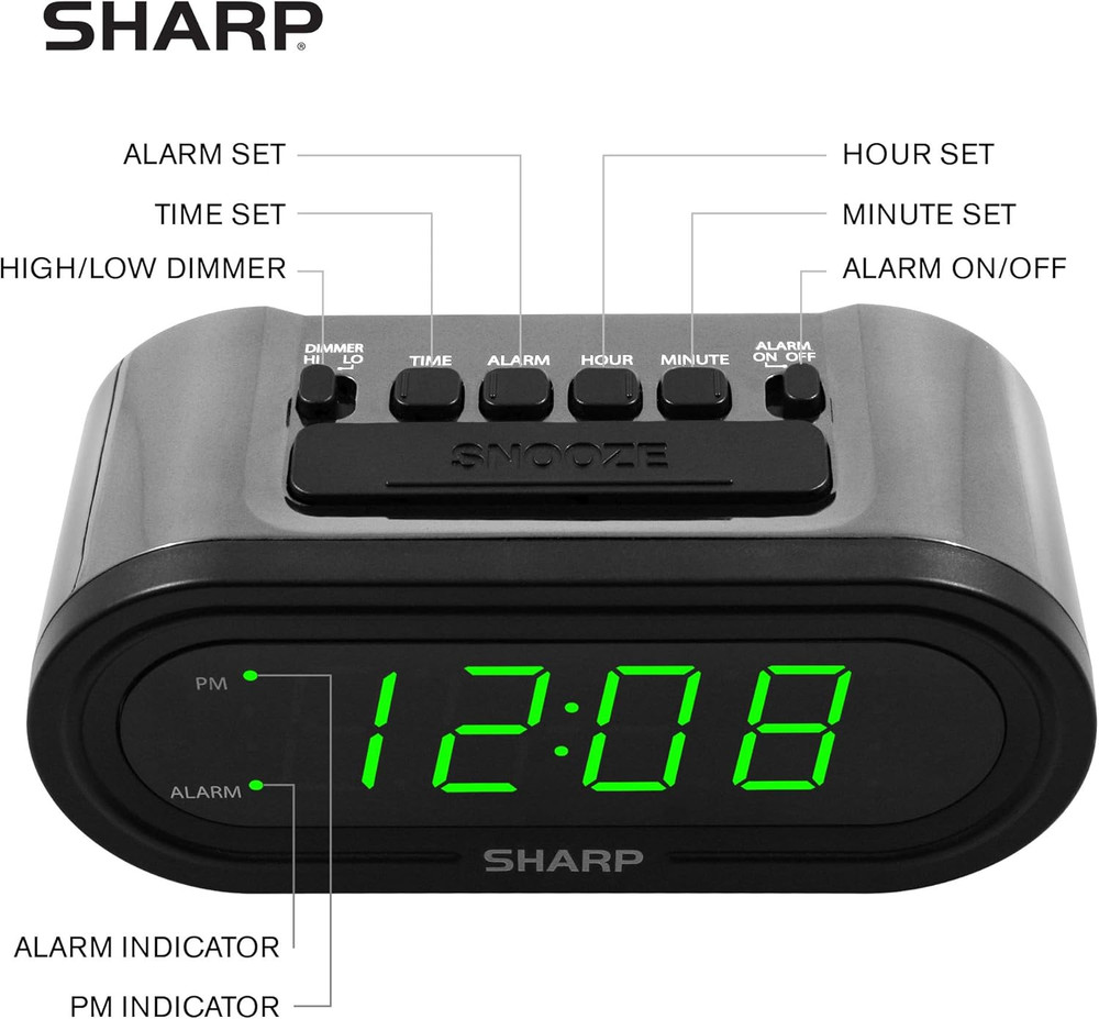 SHARP Digital Alarm with Accuset - Automatic Smart Clock, Never Needs Setting -