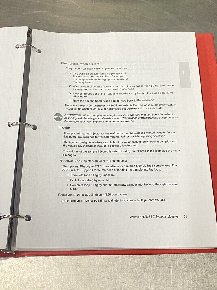 Waters 616 626 LC System HPLC Pump - Users Guide / Instruction Book / Manuals