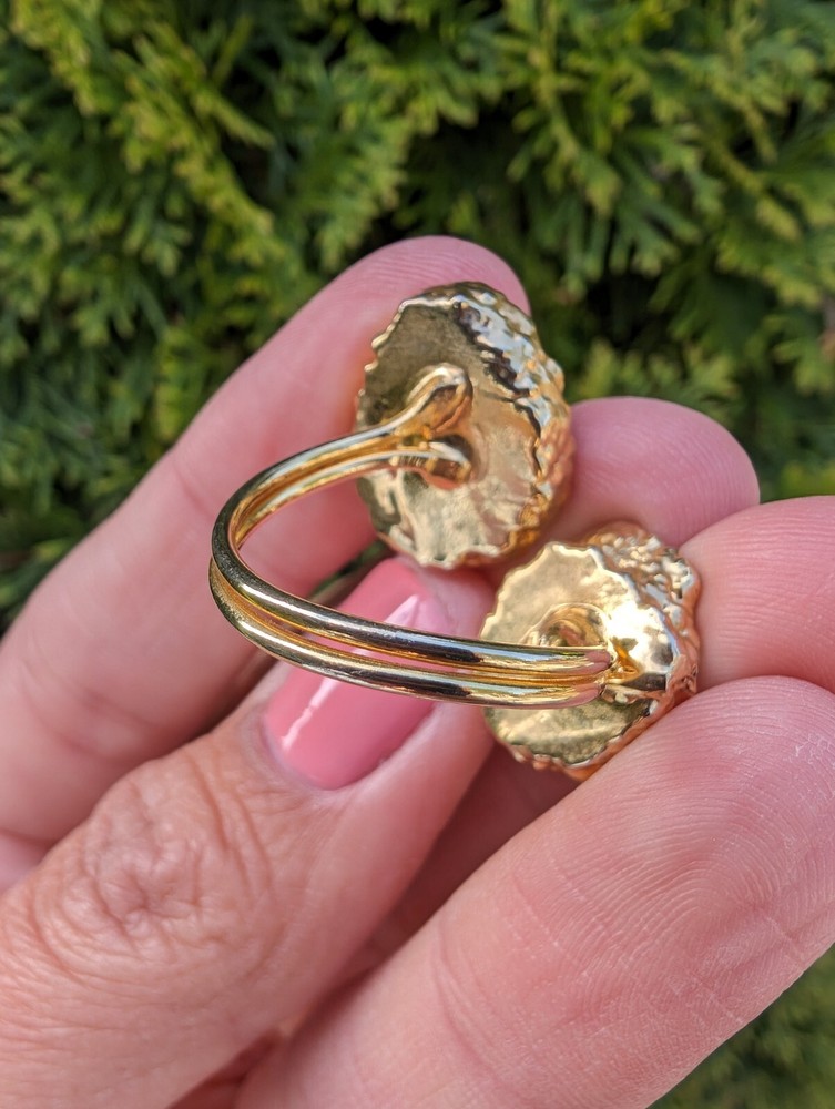 Artisan Handmade In Morocco Adjustable Boho Chic Double Geode Gold Ring Size 10