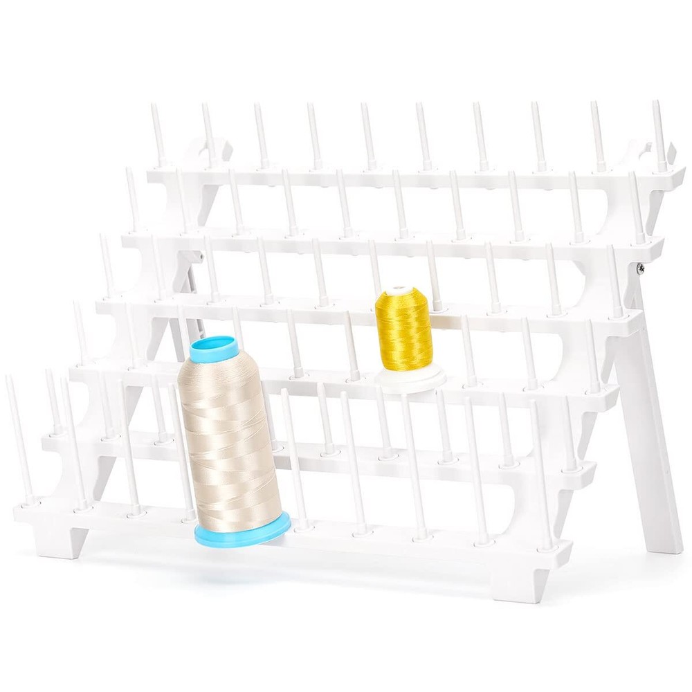 Thread Rack Bright White Plastic Thread Holder with 60 Pegs and Extra 10 Long...