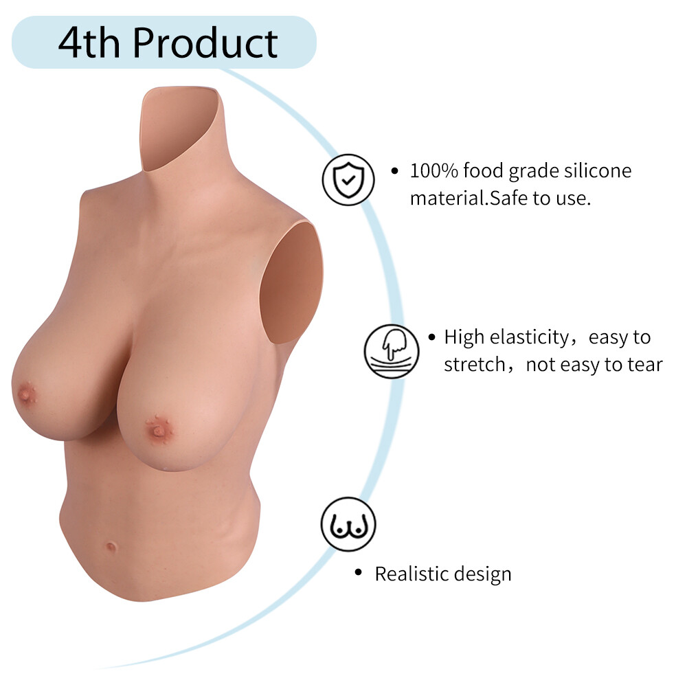 Half Bodysuit Silicone Breast Forms Crossdresser Breastplate Fake Boobs Tits