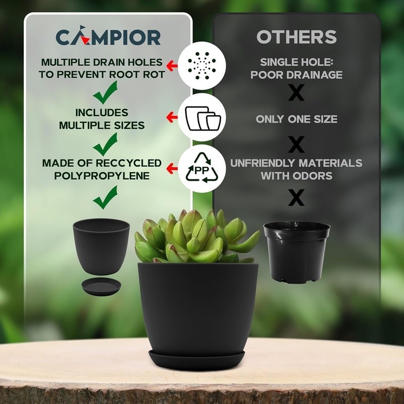Stackable Plant Pots W/ Drainage Durable Plastic Planters Indoor Outdoor Use
