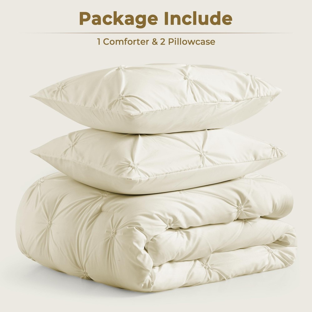 Queen Size Comforter Set Cream 3 Pieces Bed Lightweight Solid Bedding Comforters