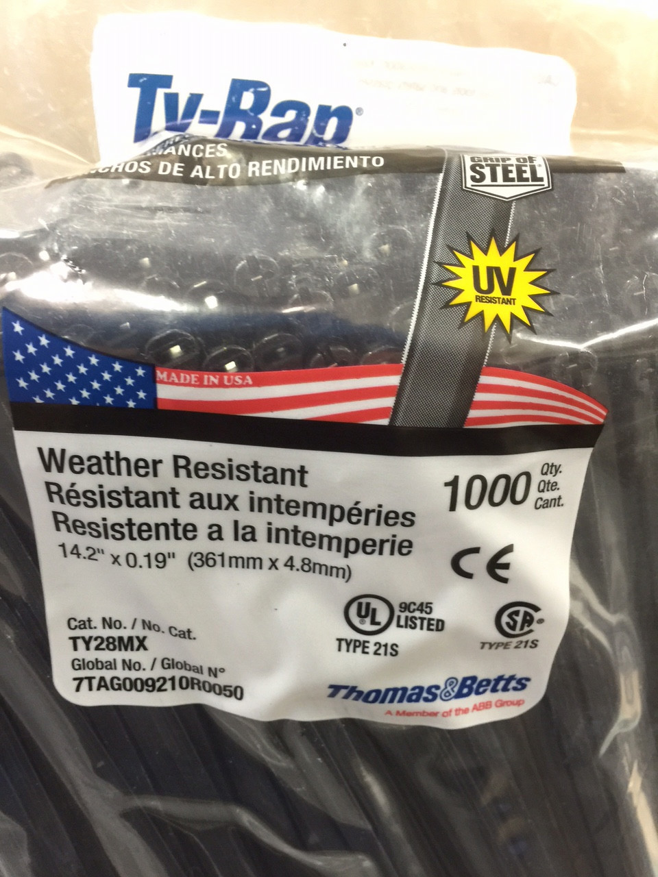 Thomas & Betts Ty-Rap TY28MX 14.2" 50lb UV Black 1,000/bag