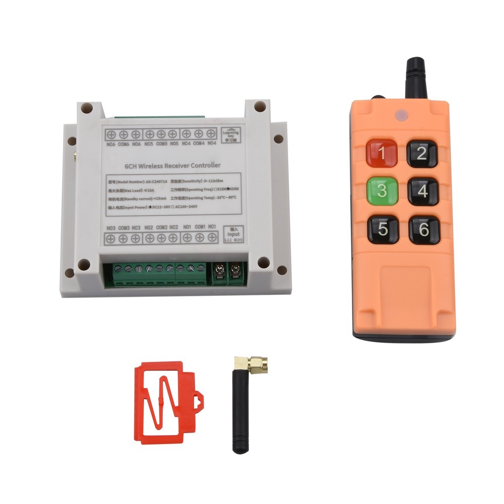 433mhz DC 6 Channel 10A Relay Receiver Wireless Remote Control RF Switch