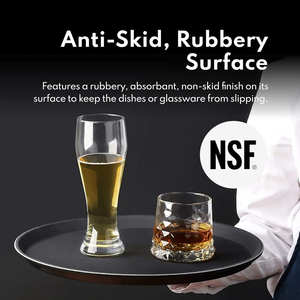 Non-Slip Tray, Plastic, Rubber Lined, round (Black, 14-Inch)