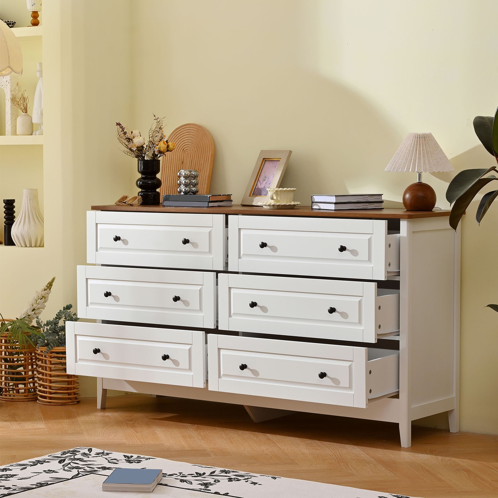 6 Storage Drawer Bedroom Wood Organizer Storage Furniture White