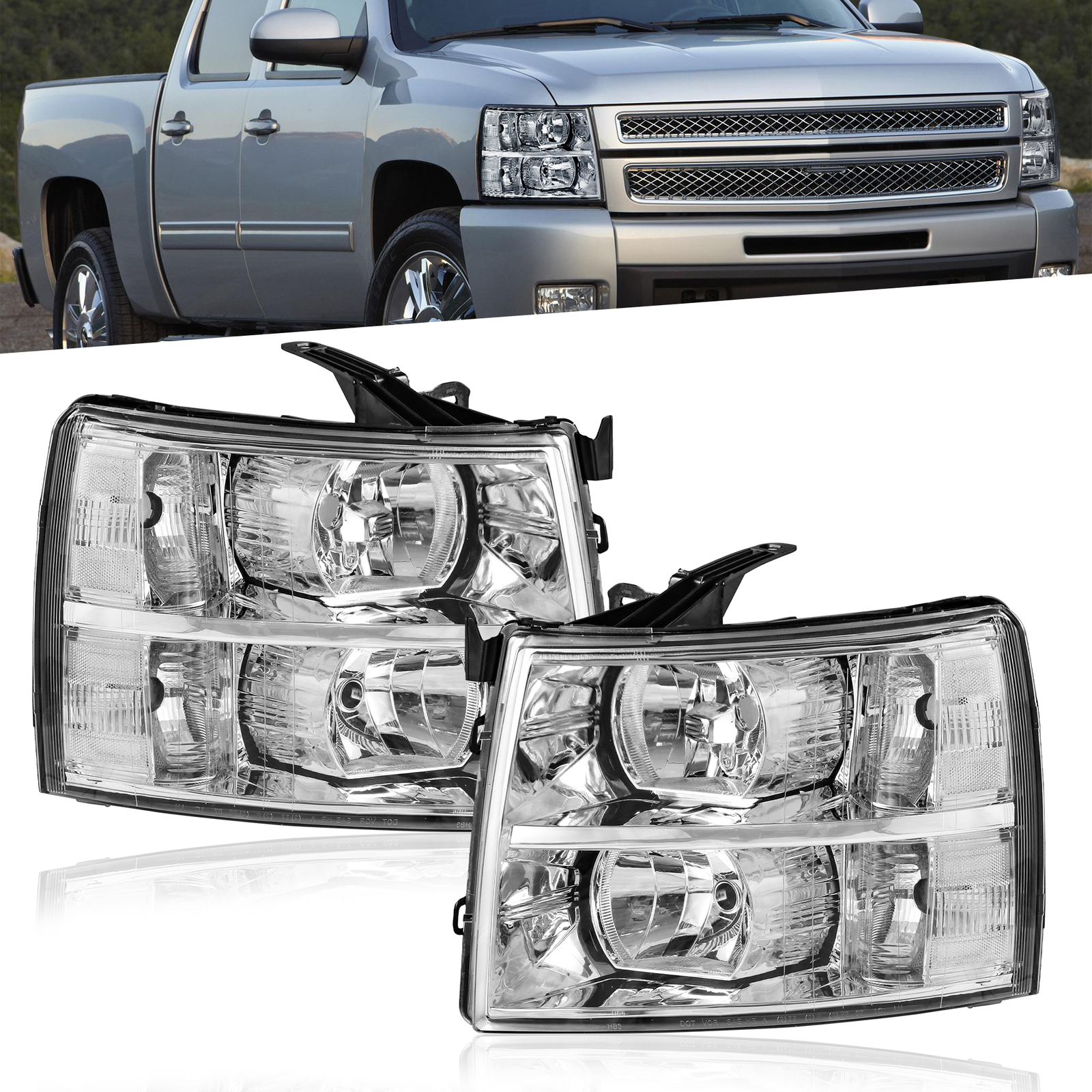 Pair Headlight Assembly w/ Clear Lens For 07-13 Chevy Silverado 1500 2500 3500