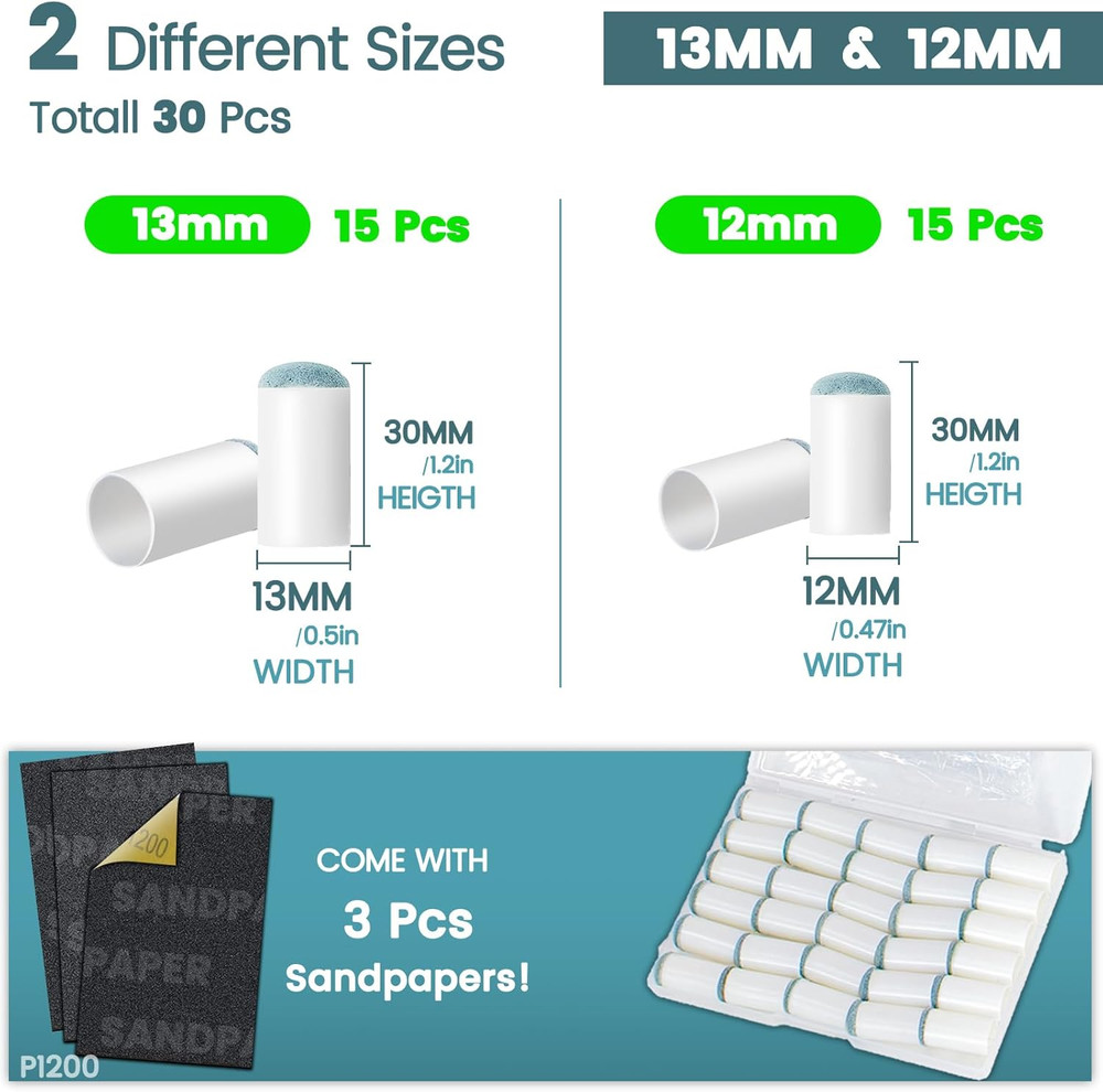 Billiard Pool Cue Tips - Pool Stick Tips Slip-On Tips Replacement Accessories Ki