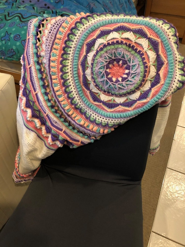Pattern Crochet (UK or US terms) Spring Mandala Square Blanket/Rug/Throw