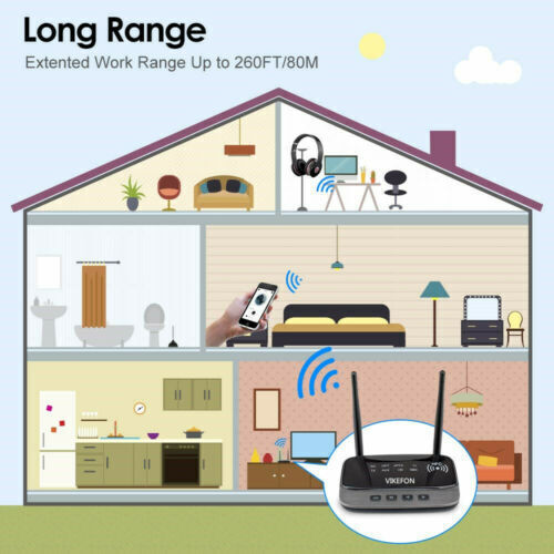 B-T 5.0 262ft Long Range Audio Transmitter Receiver NFC Cordless Adapter.
