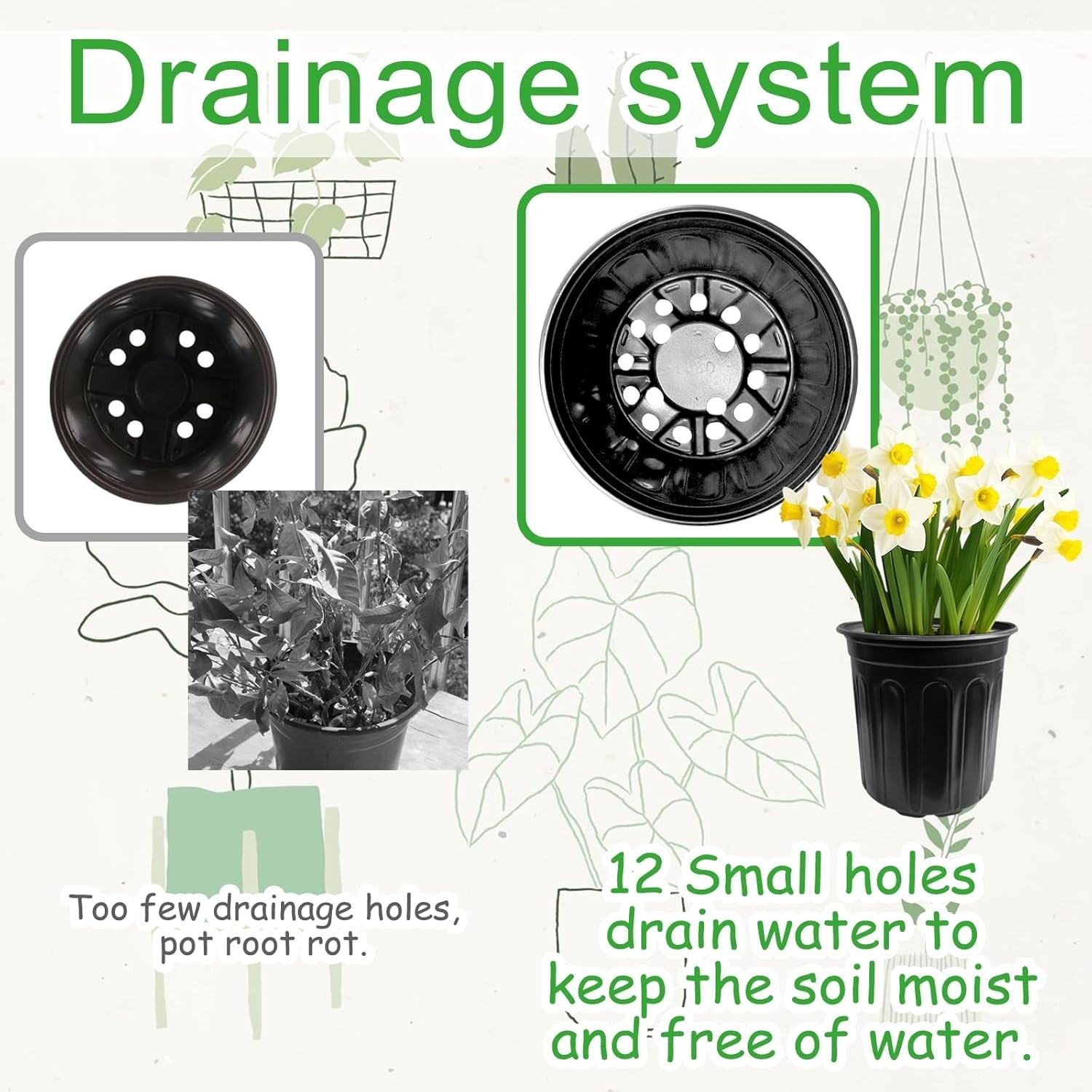 60 Pack 1 Gallon Flexible Plant Nursery Pots Black Plastic Plant Pots with Holes