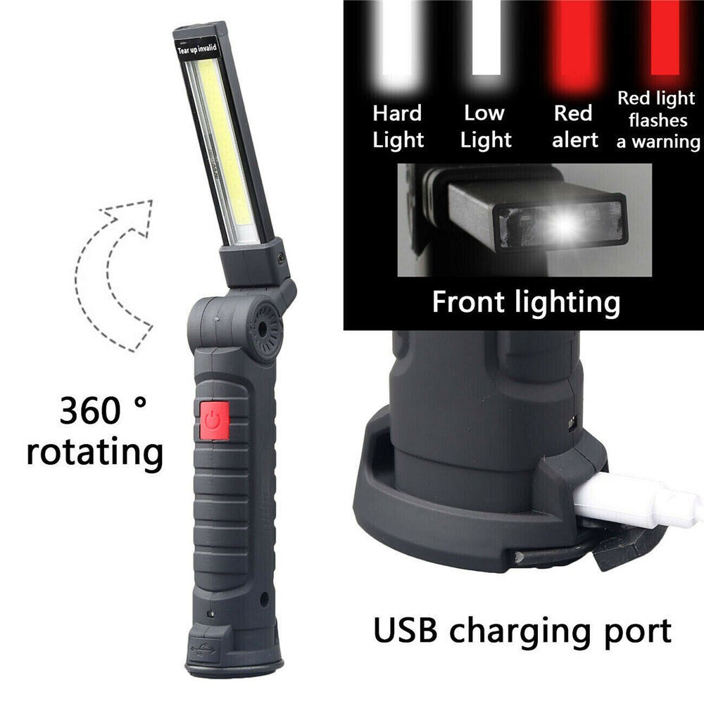 2PC USB Rechargeable COB LED Work Light Lamp Inspection Folding Torch Flashlight
