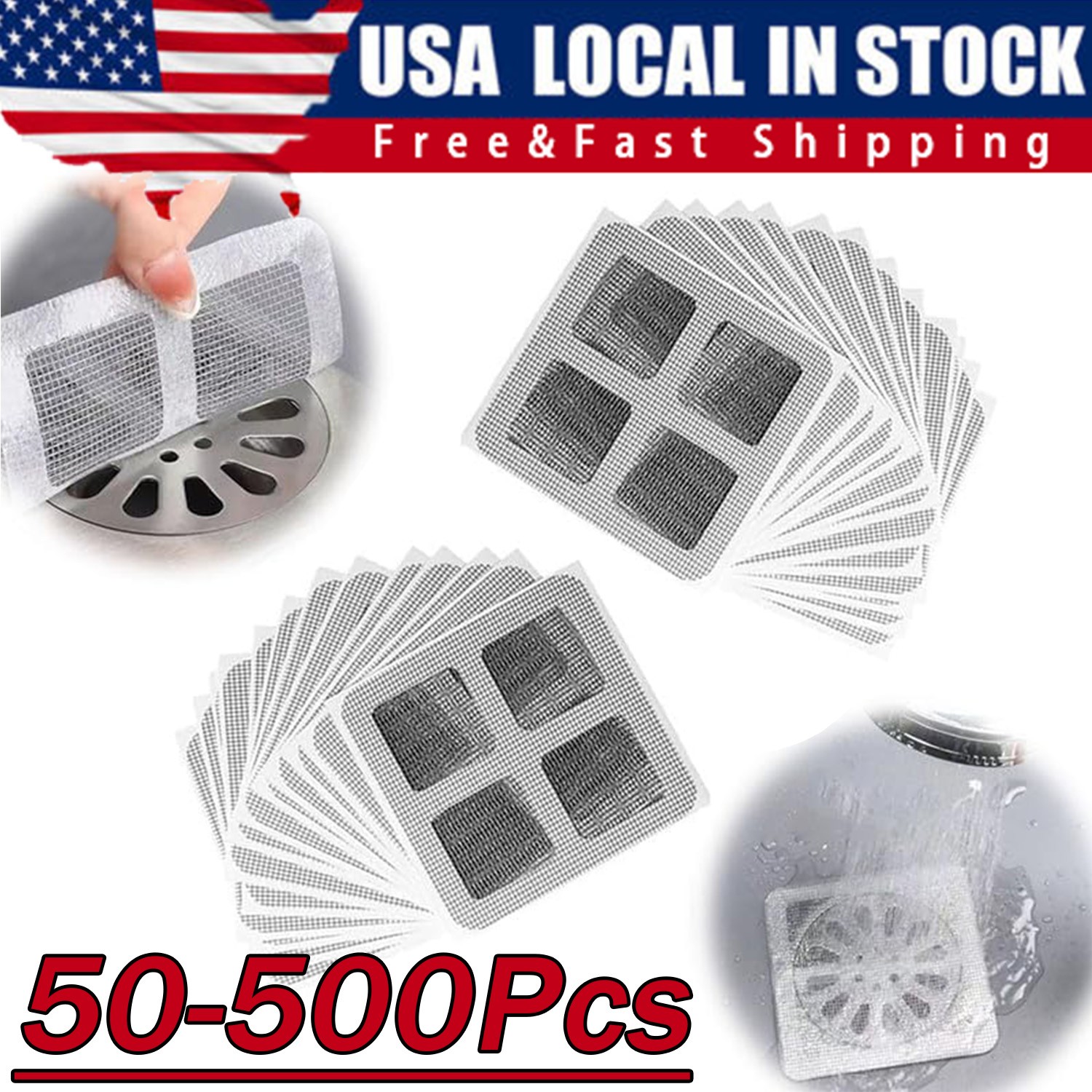 50 Pcs Disposable Shower Drain Hair Catcher Mesh Sticker Strainers For Shower