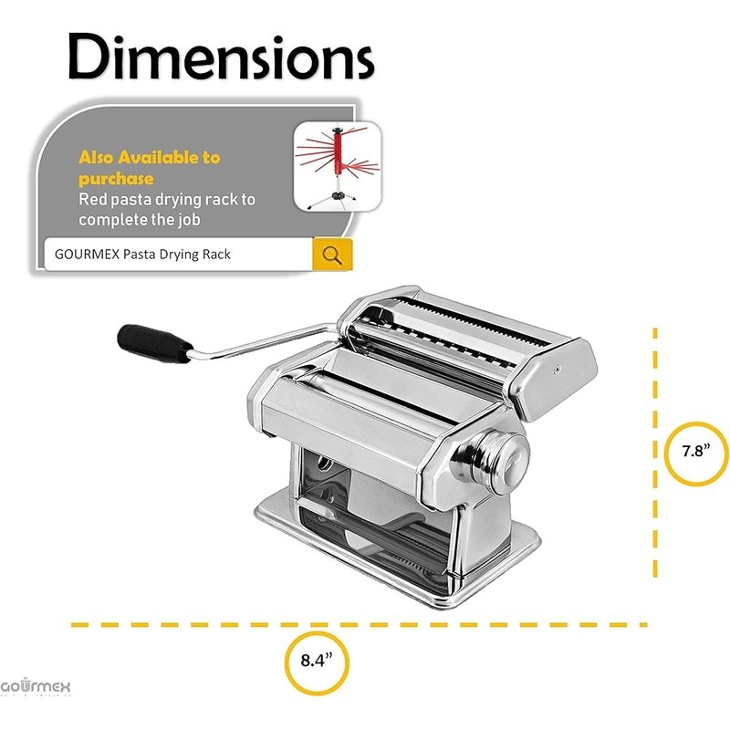 Stainless Steel Pasta Maker Manual 7 Thickness Settings Double Cutter Compact US