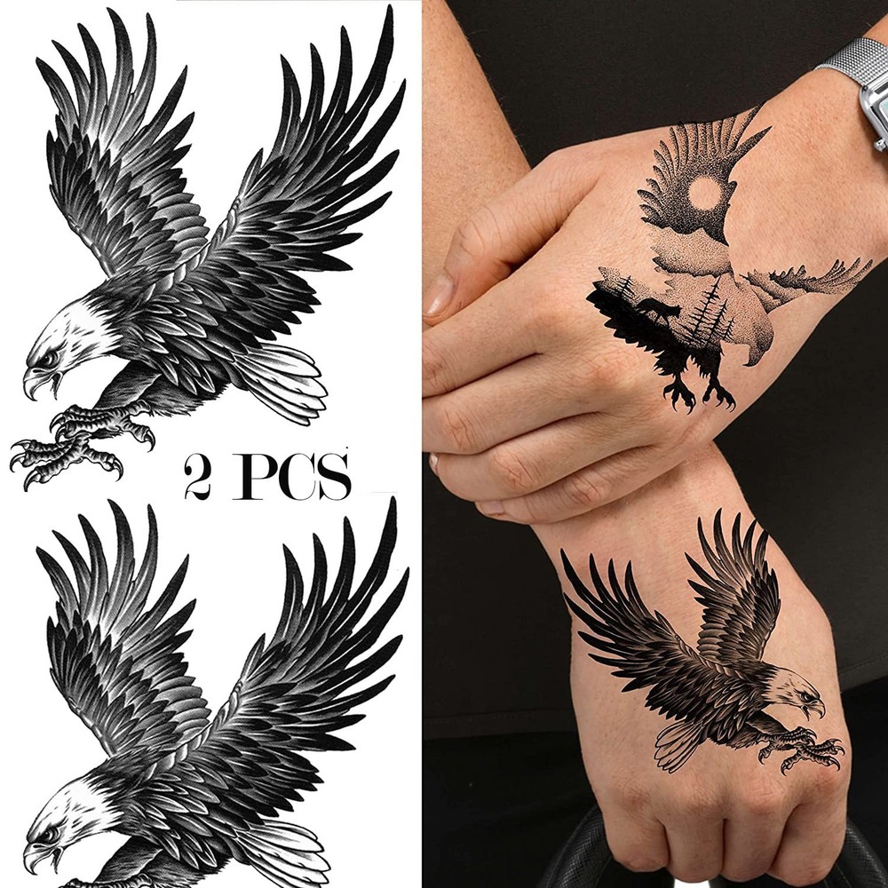 AKOAK 2 Pcs Eagle Tattoo Sticker Waterproof Temporary Large, Black
