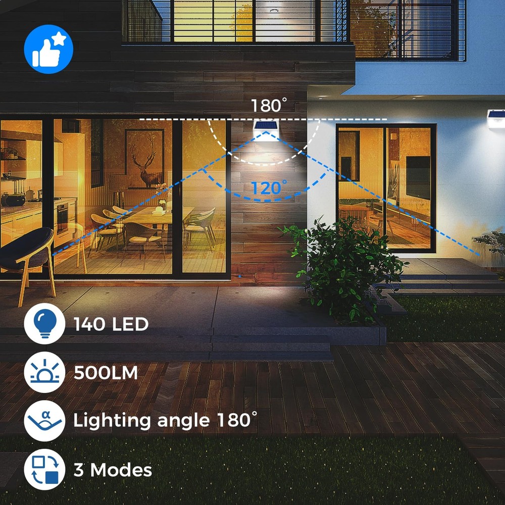 Solar Lights Outdoor Waterproof, 6Pack 140LED Bright Motion Sensor Security L...