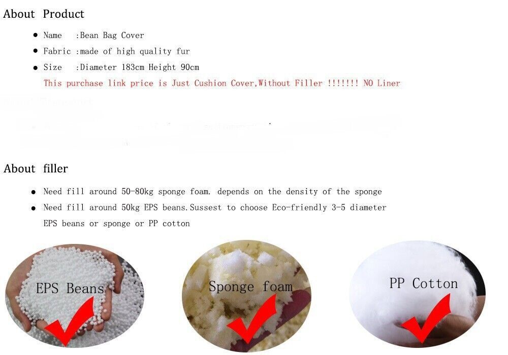 7FT Giant Bean Bag Sofa Living Room Chair Memory Soft Protect Cover No Filling