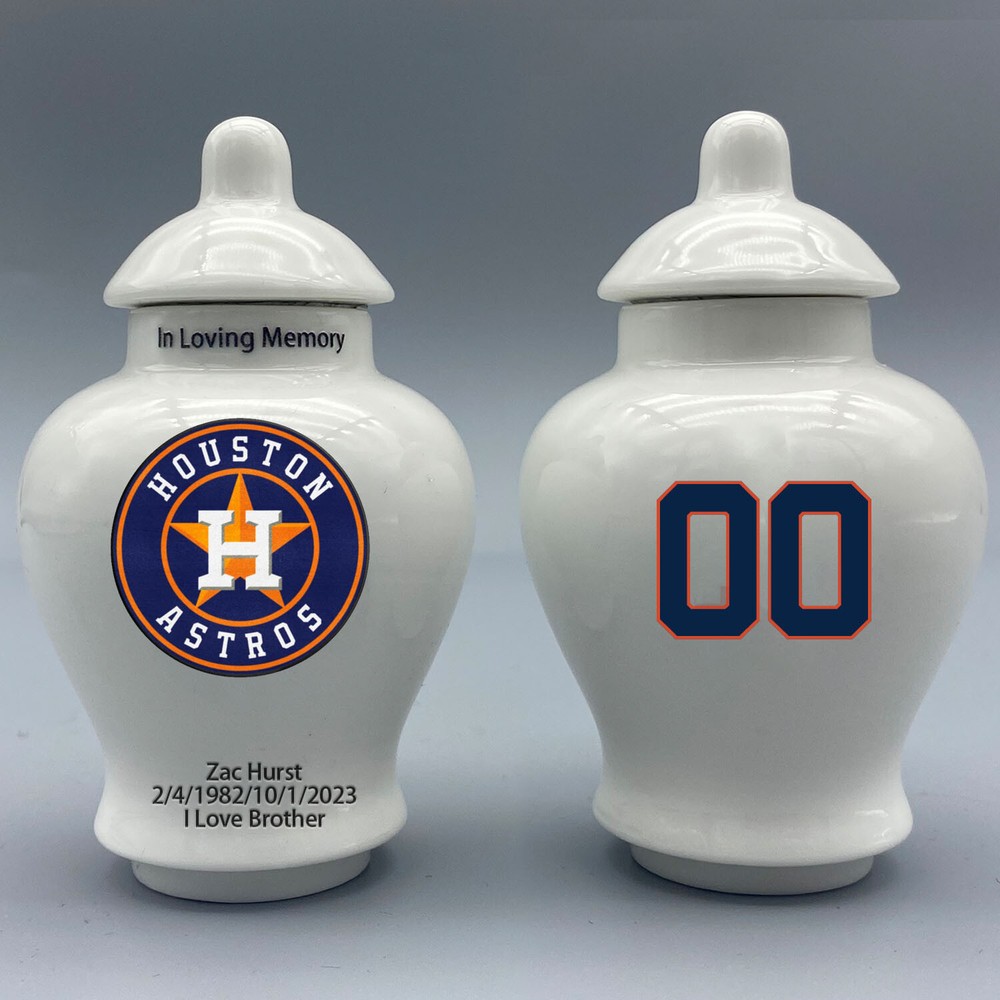 Ceramic Baseball Urn – Houston Astros Theme, Custom Text & Number