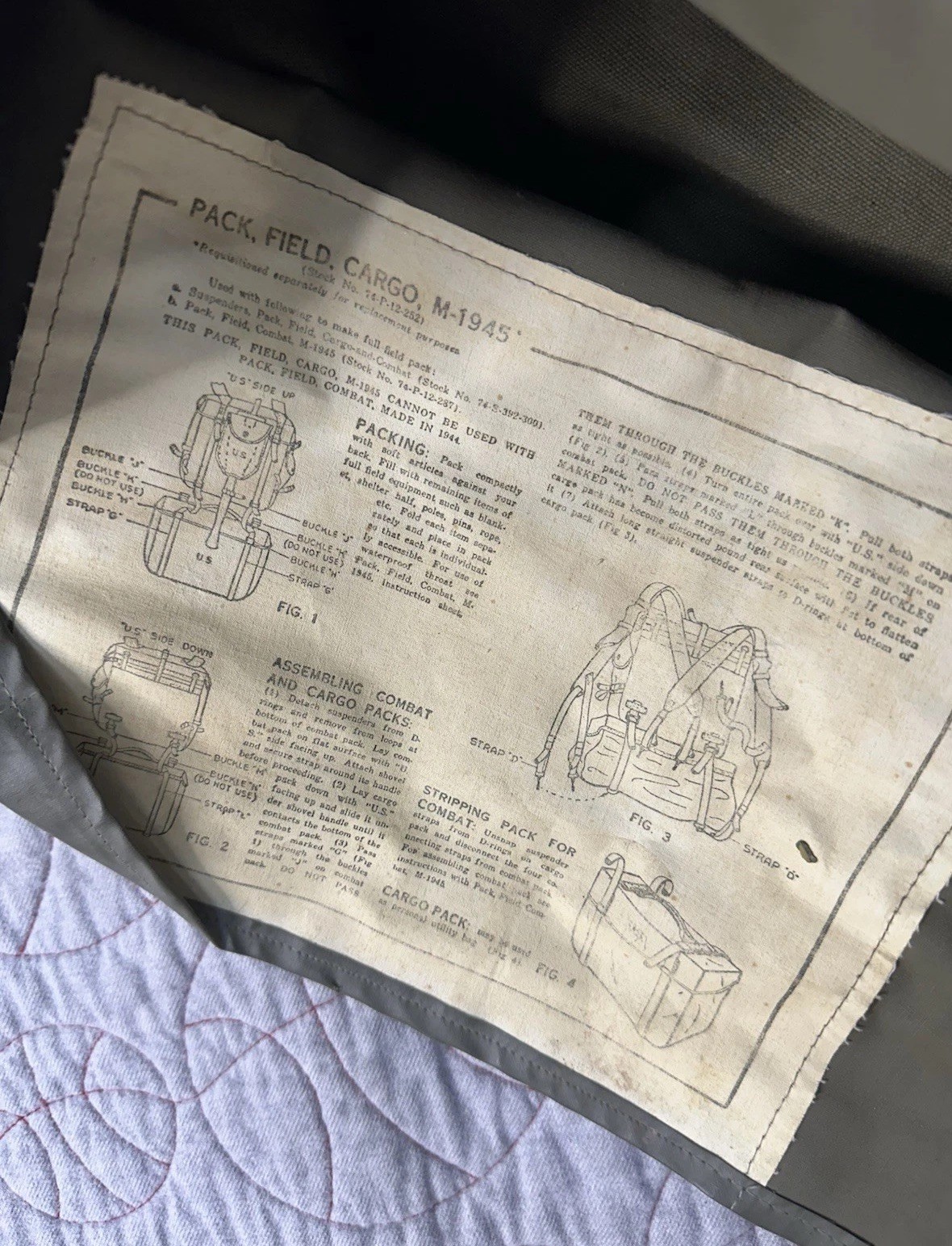 1951 US Army Field Pack Cargo M-1945 Military OD Green Cargo Bag NICE Lower Vtg