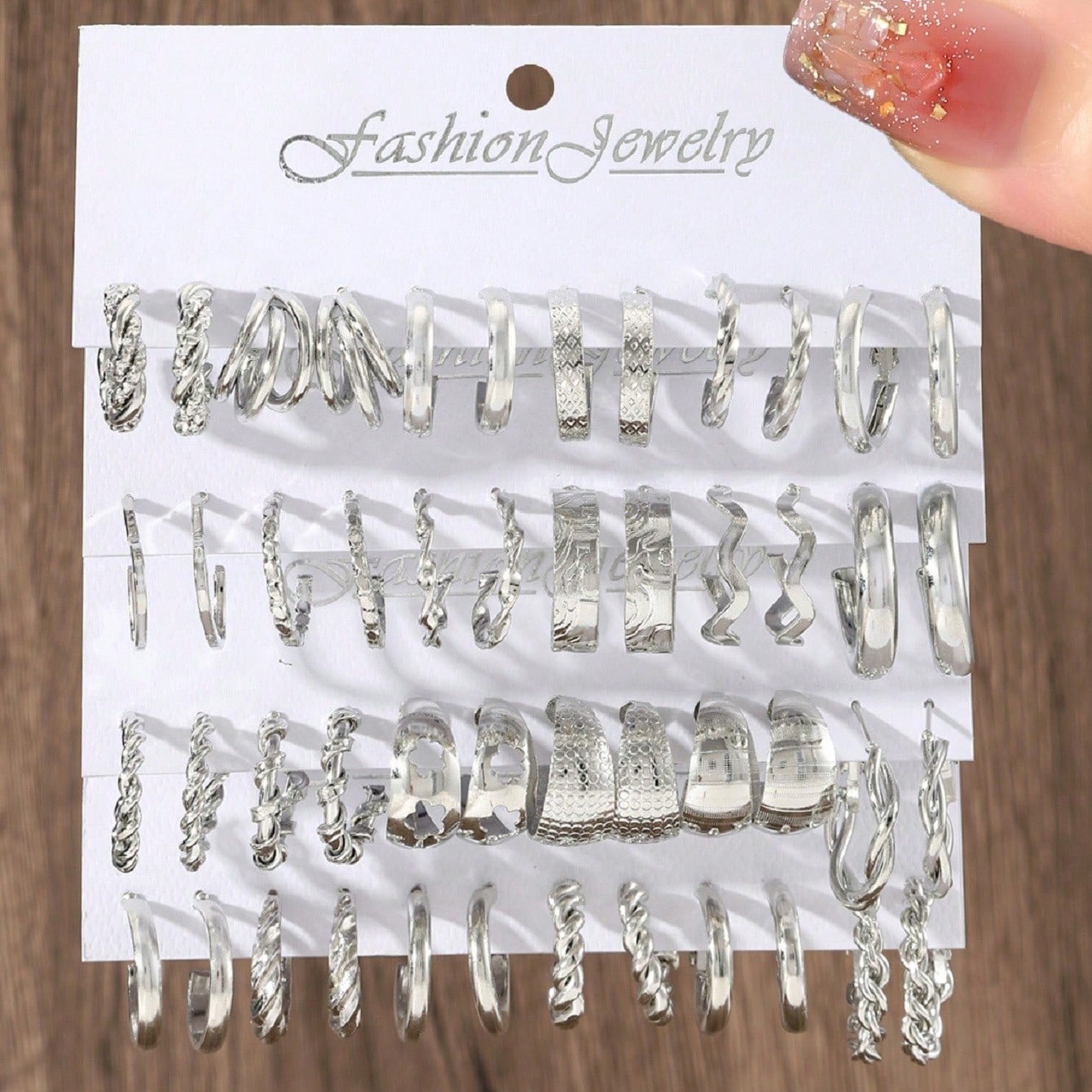 48Pcs Fashion Hoop Shaped Earring Set Silvery Pendant Ear Studs Zinc Alloy
