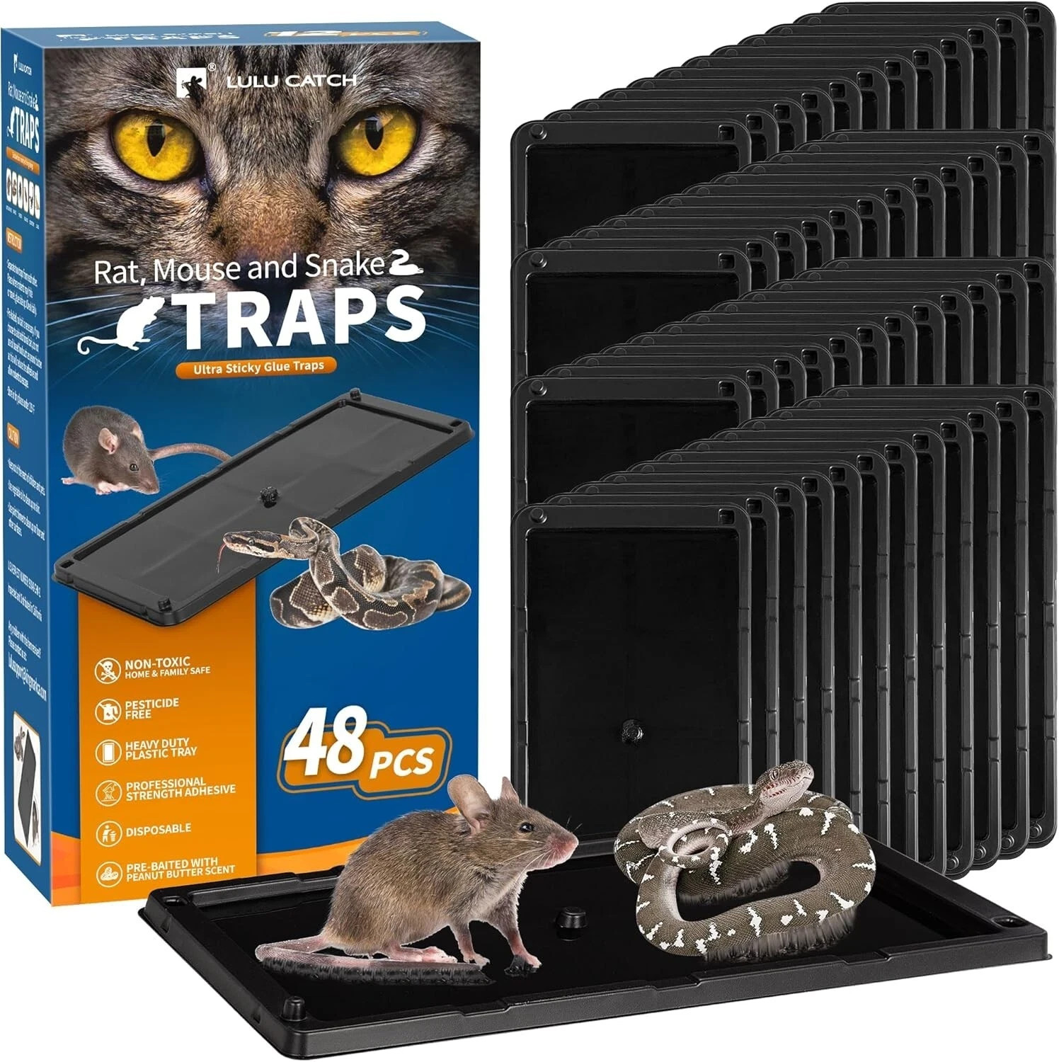 48 Pack Large Glue Traps, Pre-Baited Heavy Duty Non-Toxic Bulk Glue Mouse Traps