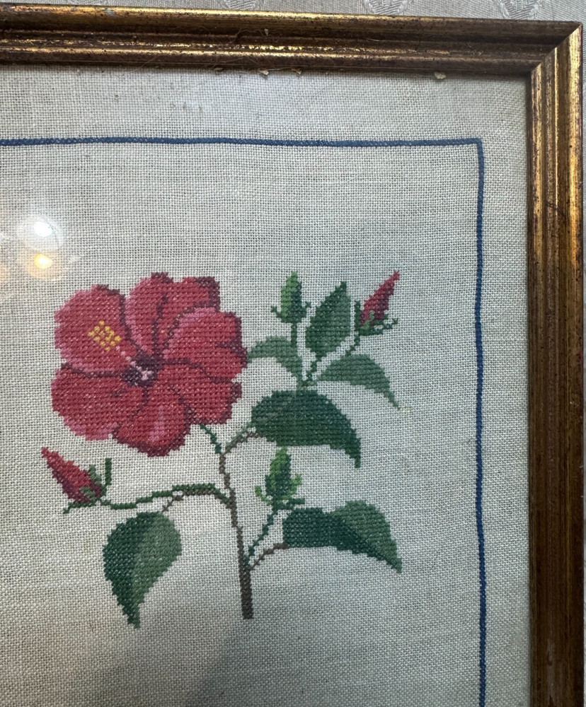 Vintage Needlepoint "A Rose Scene" - Framed