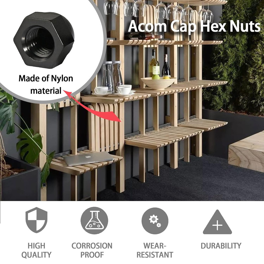 30Pcs Black Nylon M6 Hex Cap Nut, Acorn Hex Nut