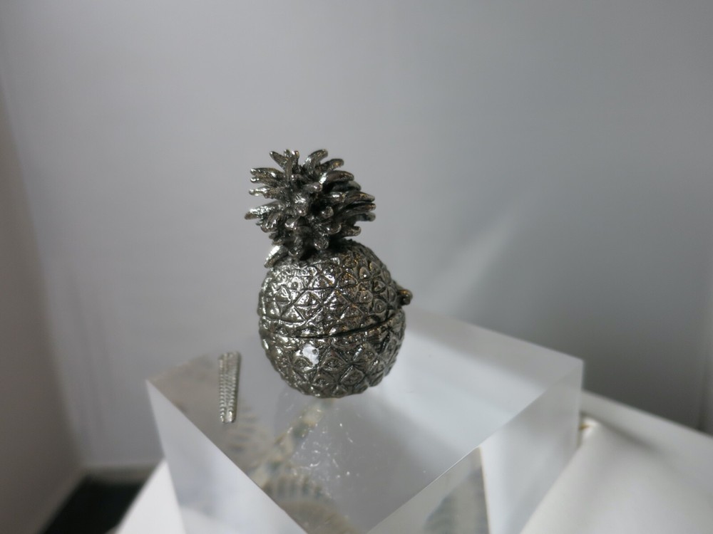 Vintage Pineapple Snuff Box Enameled Lined Silver Rare Find