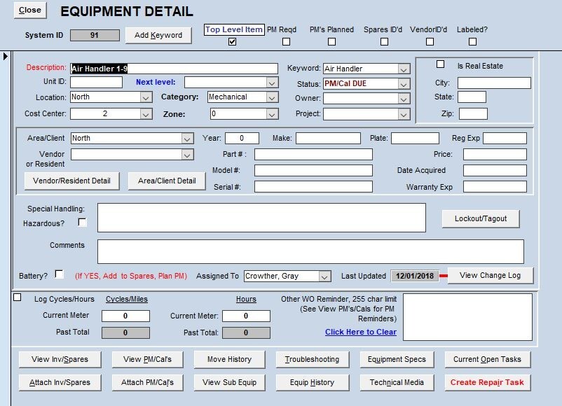 ZUD, MS Access CMMS app for Maintaining Equip, Inventory ,PM/Repair Work Orders