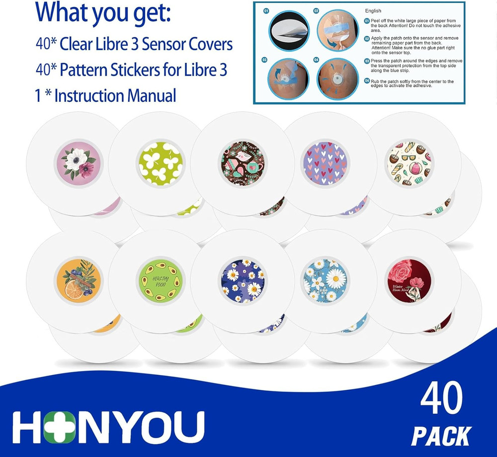 HONYOU 40Pack Libre 3 plus Sensor Covers Waterproof Freestyle Sensor Stickers Se