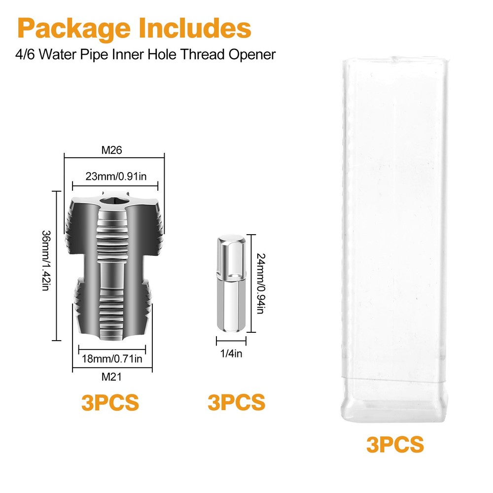3Pcs 1/2'' & 3/4'' Water Pipe Integrated Internal & External Pipe Threading Tool