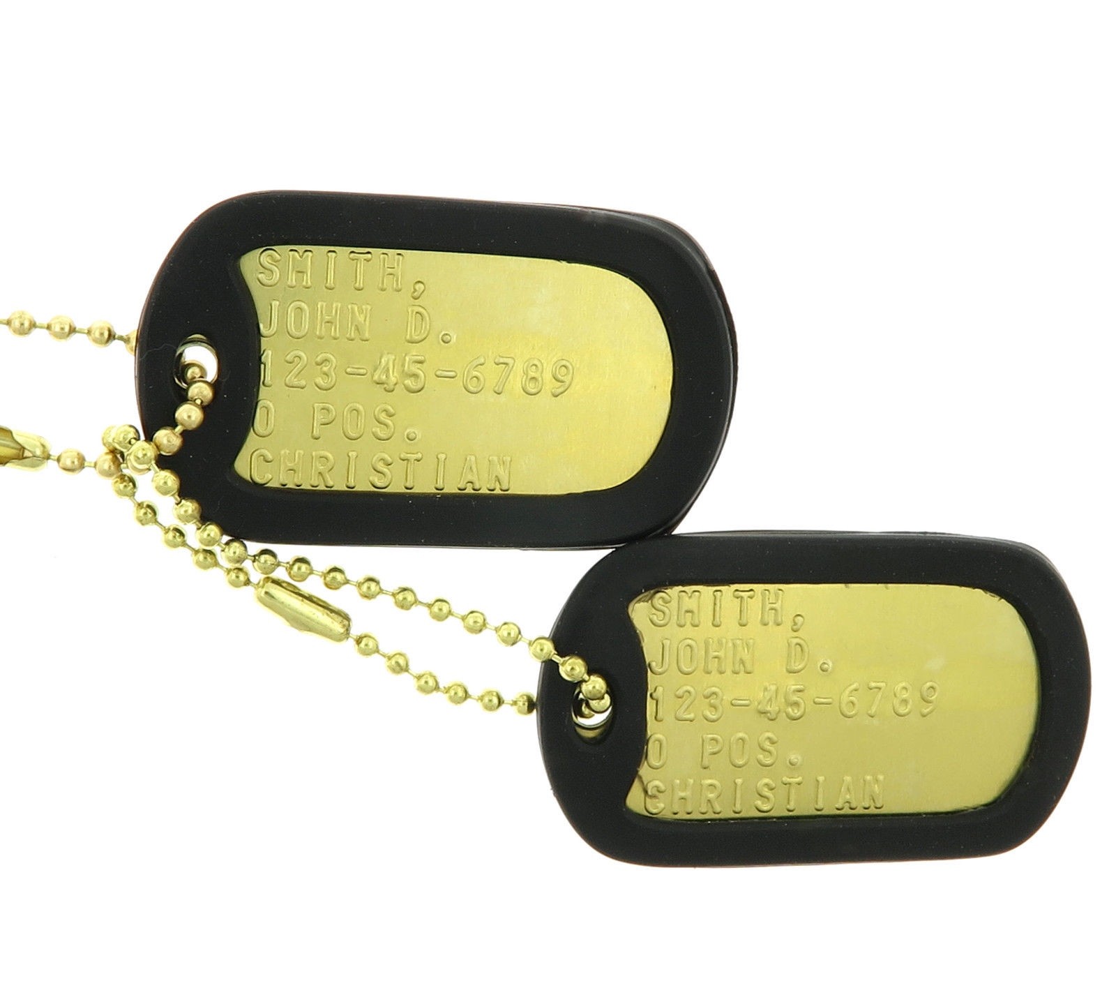 Custom Embossed Military Brass Army Navy Marines AF ID Dog Tags Set
