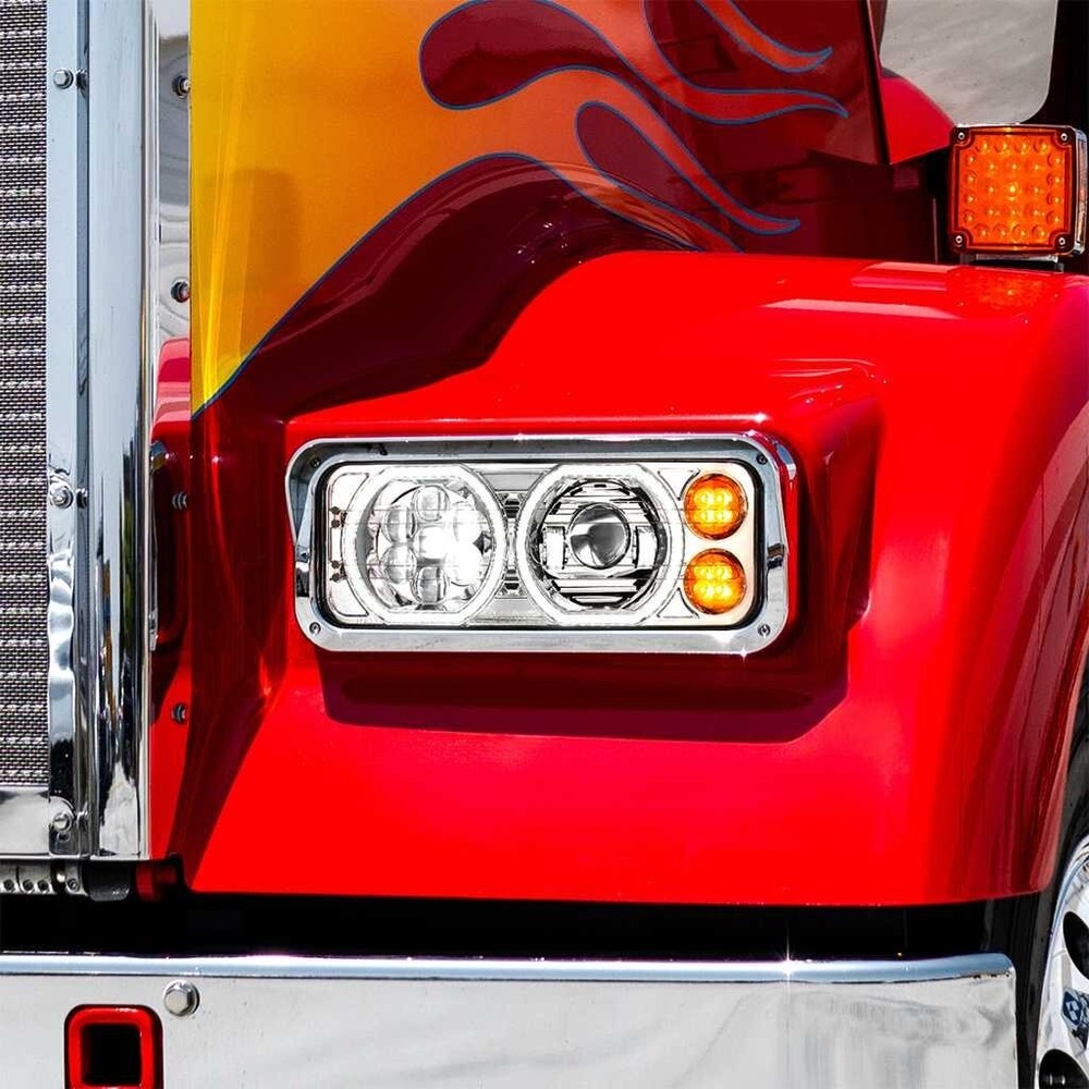 Heated 10 LED Headlight with LED Turn and DRL - Chrome - Driver