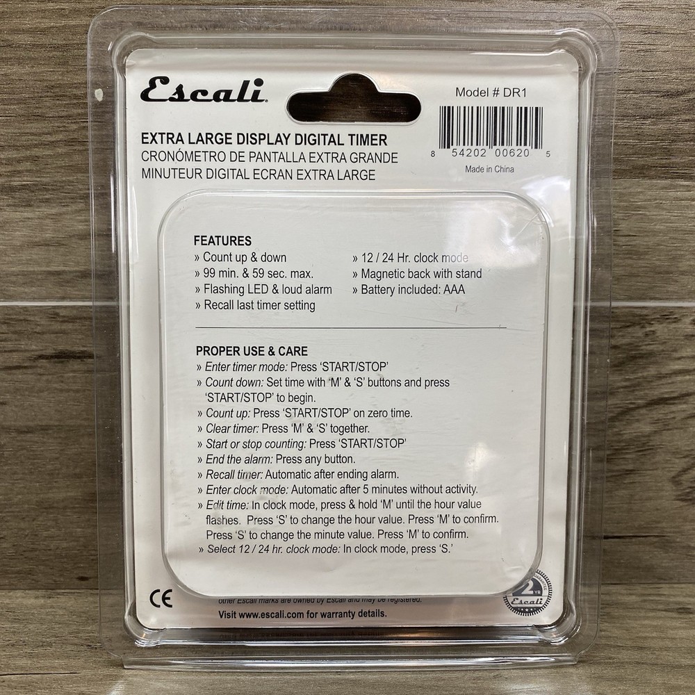 NEW Escali Extra Large Display Digital Timer DR1 - Count Up & Down - Clock Mode