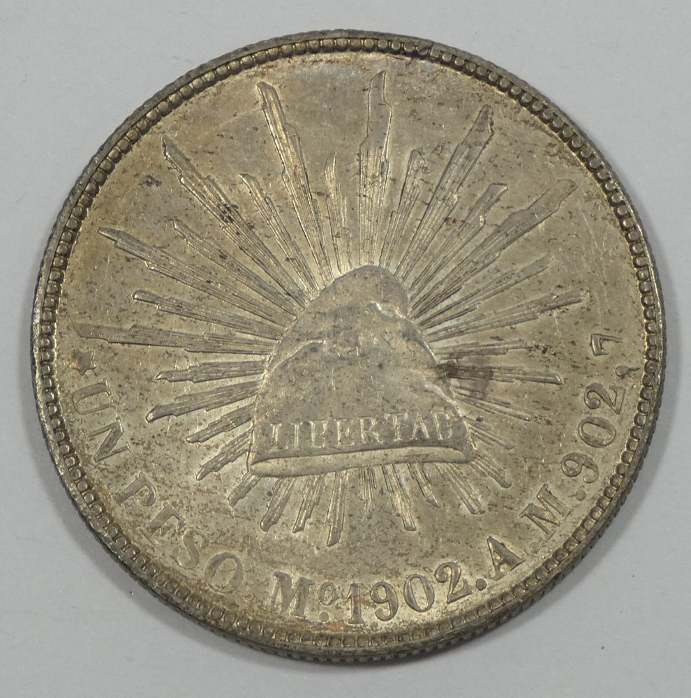 1902 Mo MEXICO Silver Peso Coin ALMOST UNCIRCULATED