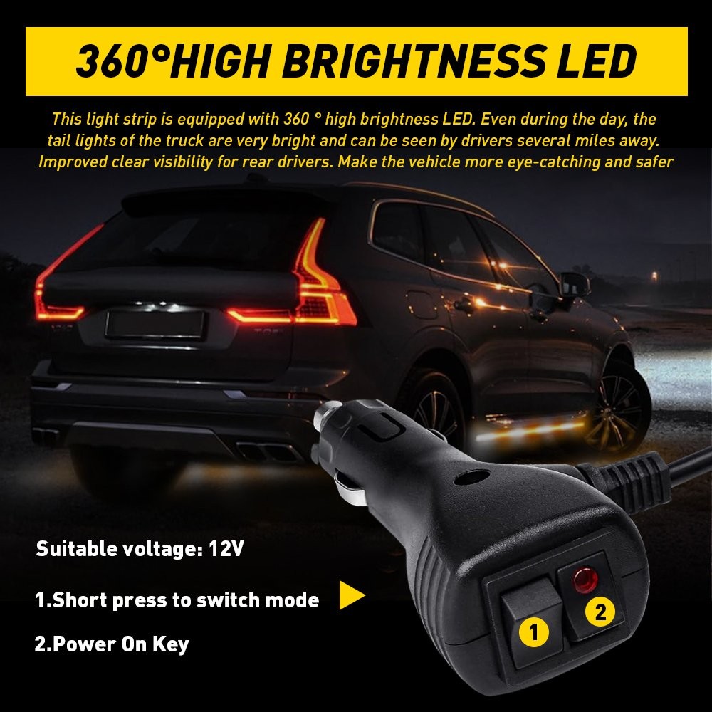 2pcs 60" Running Board Step Strips Bar LED Strobe Lights & White Amber