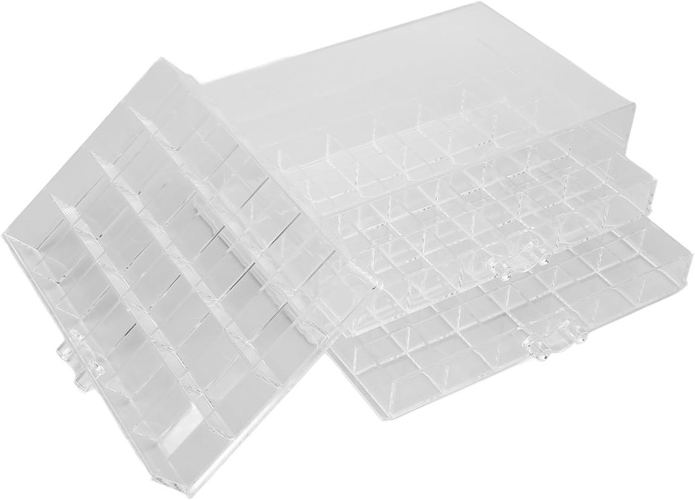 3-Layer Acrylic Jewelry Organizer Box - 72 Grids Clear Stackable White