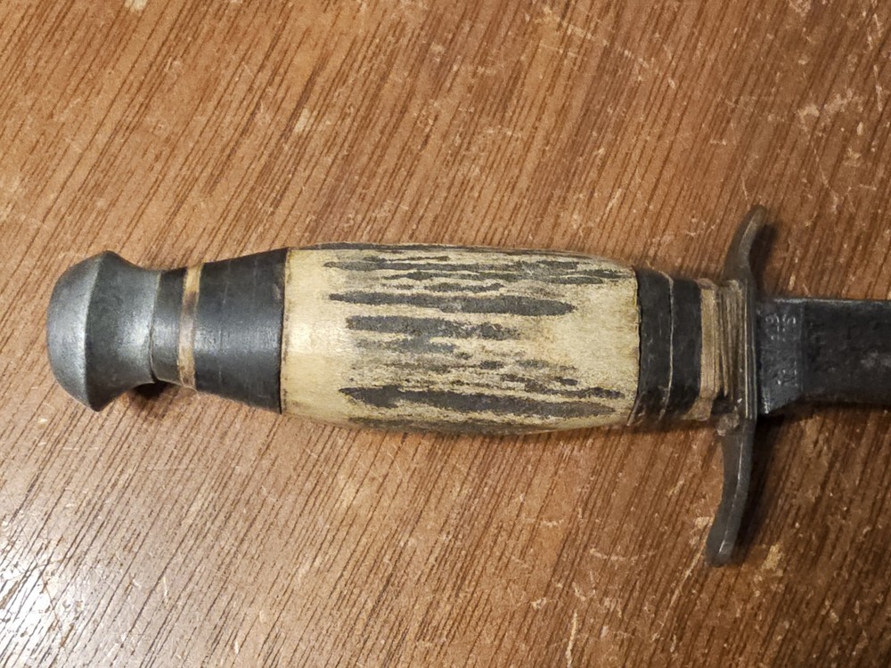 PIC Solingen Germany Stag Handle Fixed Blade Hunting Knife w/ Sheath Needs Work