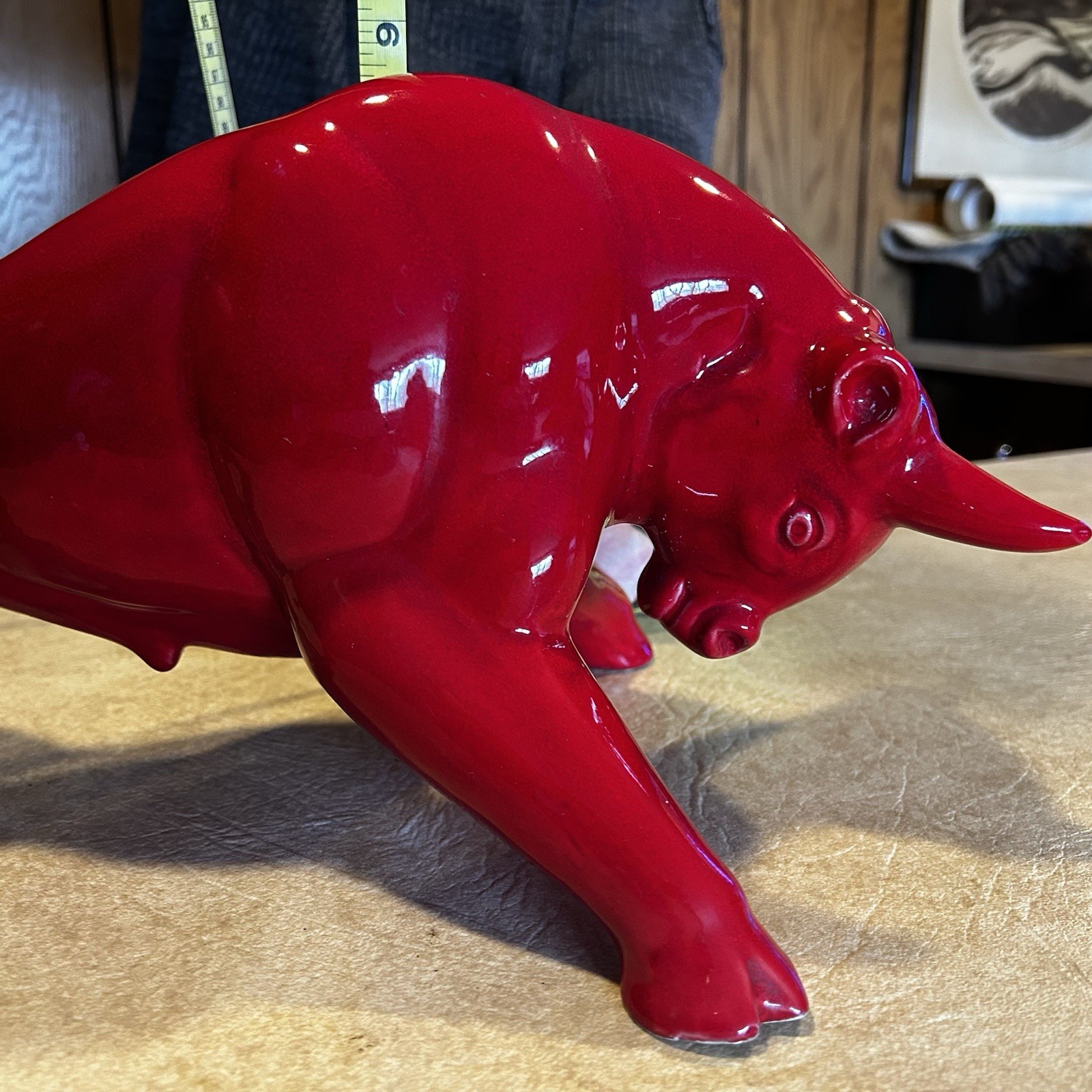 Vintage MCM Royal Haeger Red Glazed Charging Bull Sculpture Ceramic Pottery 18.5