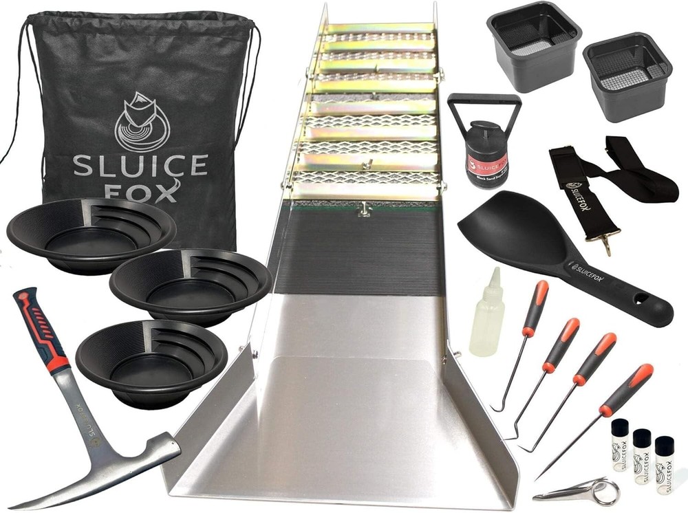 Durable 23-Piece Gold Mining Kit Featuring Folding Sluice Box and Tools