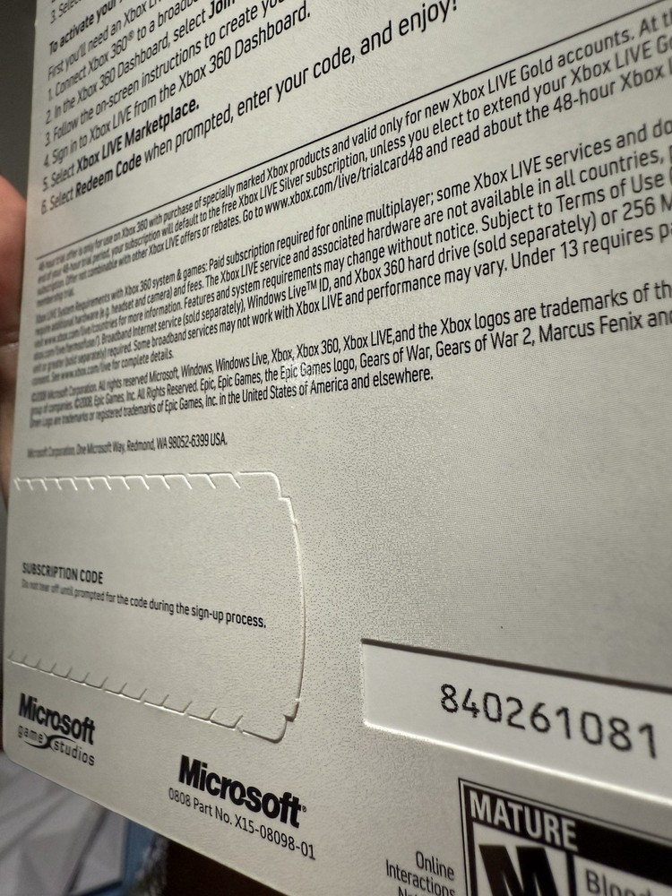 Gears Of War 2 Flashback Map Pack Code UNUSED Vintage Collectors