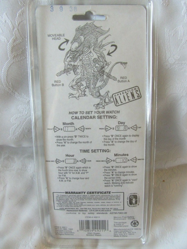 1993 OPERATION ALIENS "ALIEN QUEEN 5 FUNCTION QUARTZ WRIST WATCH UNOPENED 