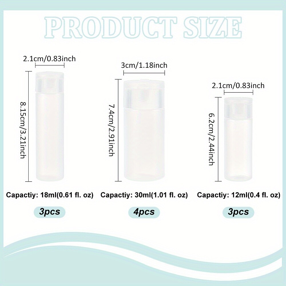 1bag 10pcs 3 styles Plastic Empty Refillable Flip Cap Bottles with PP Plastic