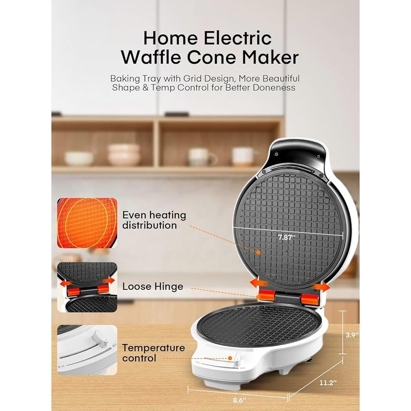 Non-Stick Waffle Cone Maker Adjustable Temperature Double-Sided Efficient Baking