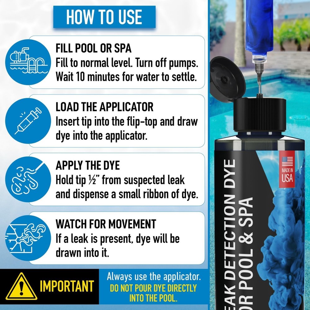 Pool Leak Detection Dye Kit - with 2 Precision Applicators - Vibrant Blue
