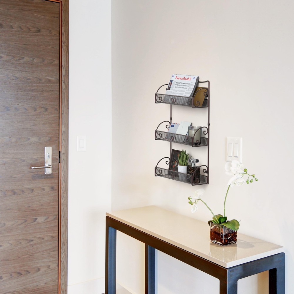 3 Tier Wall Mounted Hanging Spice Rack, Bronze