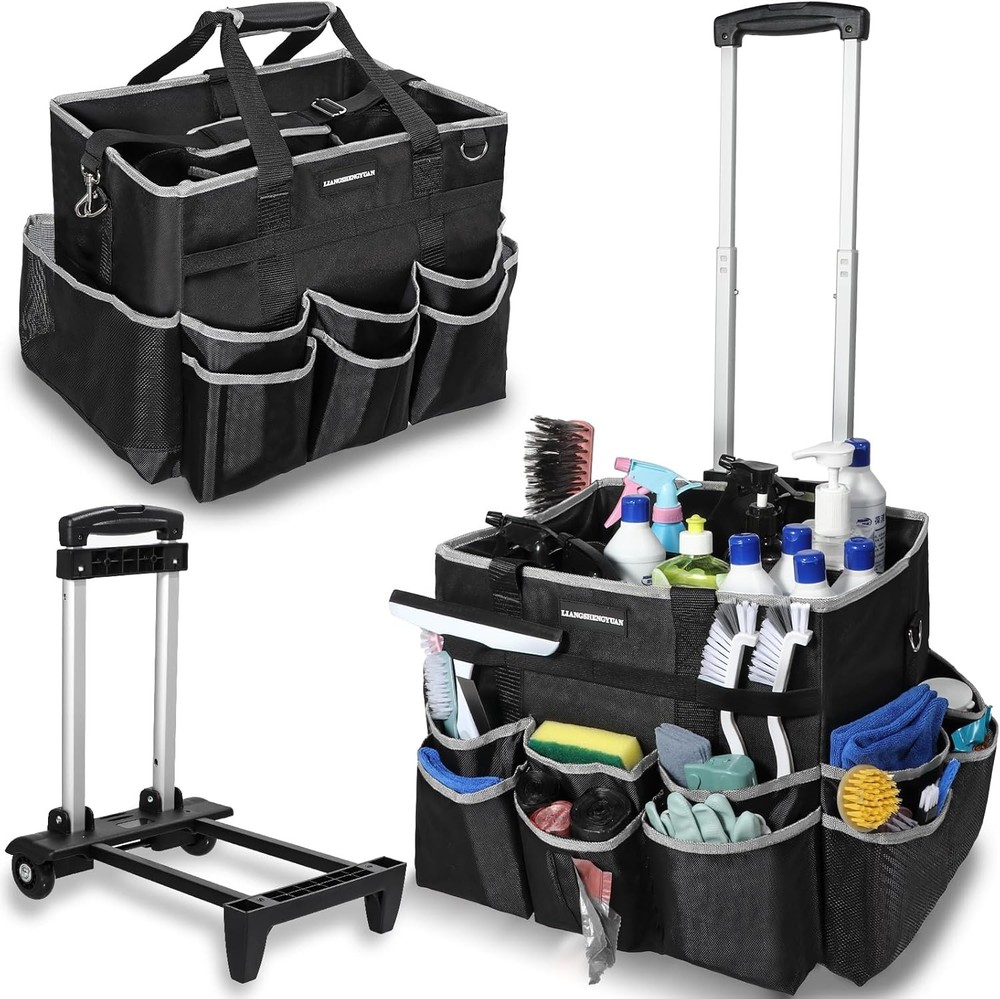 Large Rolling Cleaning Caddy Bag, Cleaning Caddy with Wheels with